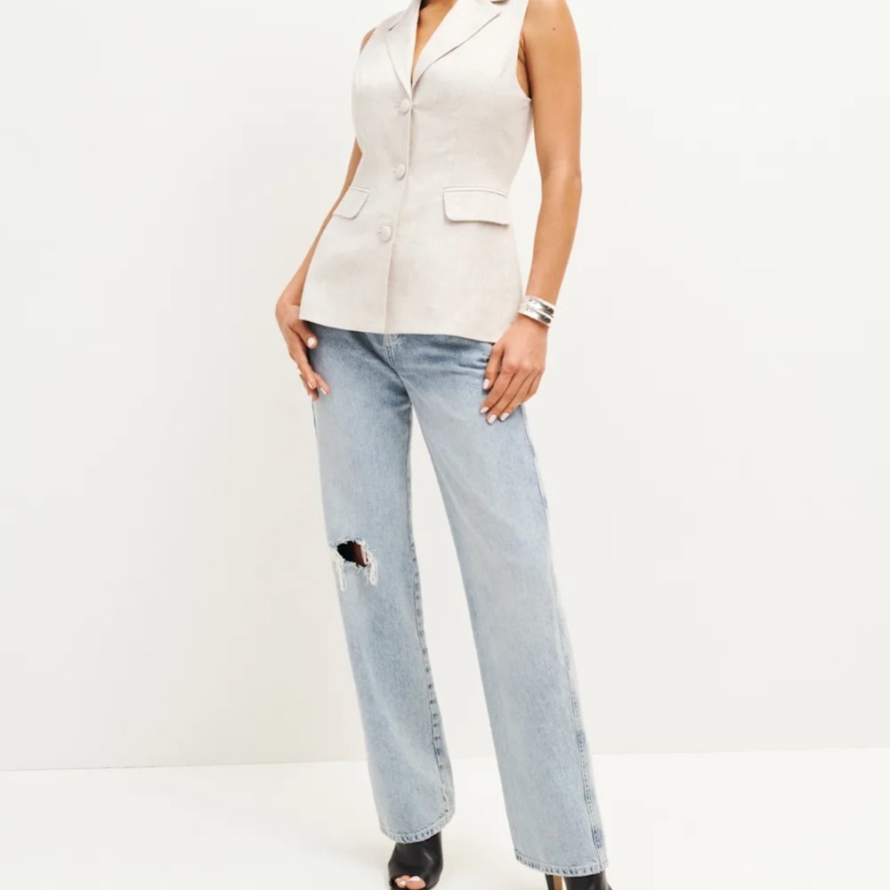 Reformation Billie Linen Vest Oatmeal - Size XS